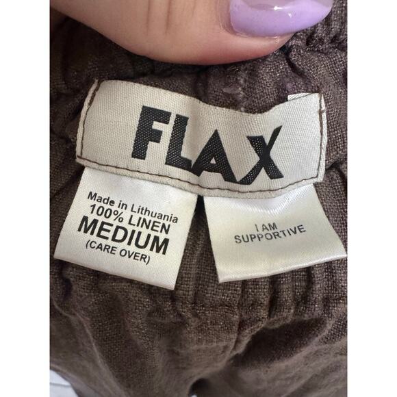 Flax Flowing Pant Linen Elastic Waist Wide Leg Flare Roomy Fit Brown Size Medium - Picture 8 of 10